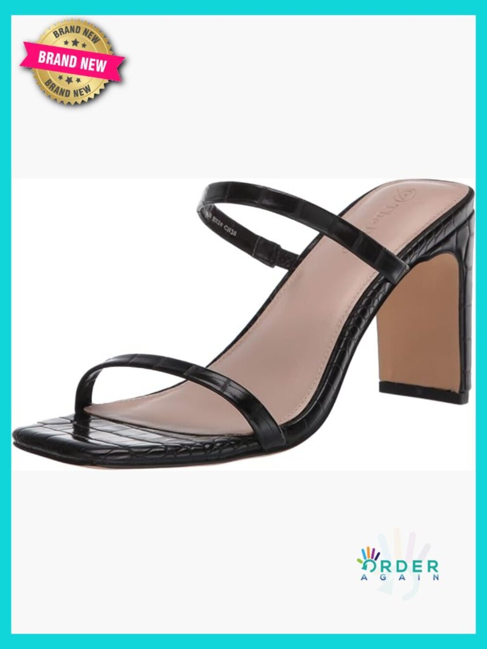Square Toe Two Strap High Heeled Slide Sandals Block Heel Night Out